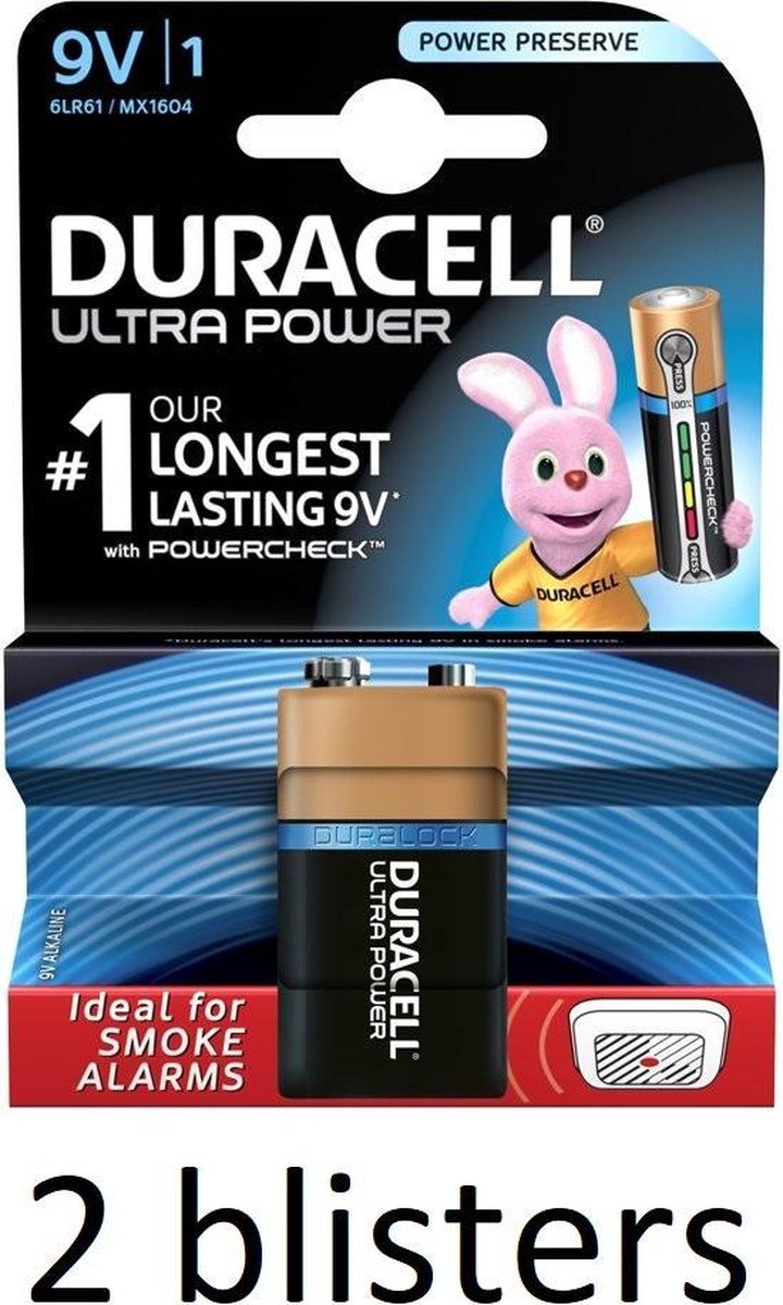 2 Stuk(2 Blisters a 1 st) Duracell Alkaline Ultra Power 9V - 9 Volt