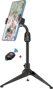 QY Desktop Telefoon Statief bureau standaard met telefoonhouder en Bluetooth Remote Shutter