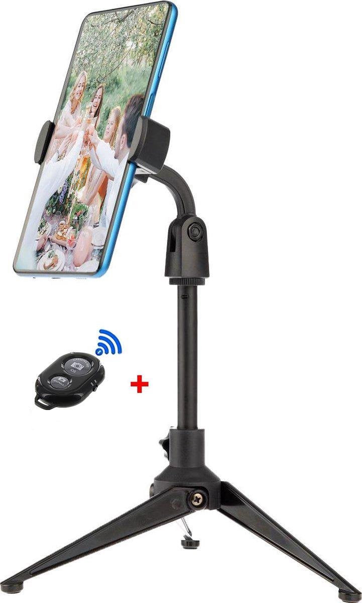 QY Desktop Telefoon Statief bureau standaard met telefoonhouder en Bluetooth Remote Shutter