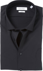 Calvin Klein slim fit overhemd - 2-ply stretch - black - Strijkvriendelijk - Boordmaat: 38