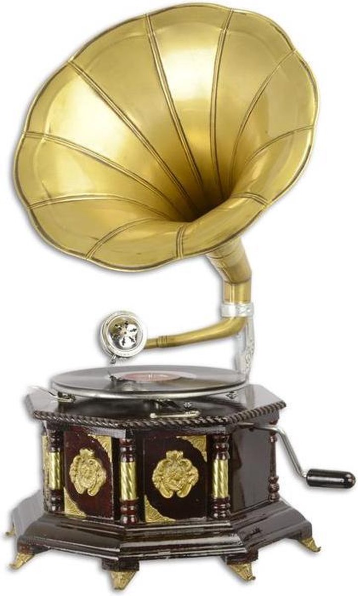 Decoratieve Grammofoon vintage - decoratief - Achthoekige platenspeler Goud - Afwerking met Messing - 68