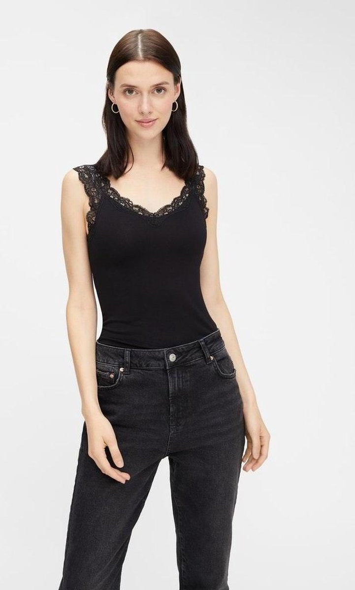 Pieces dames hemd kant - Lace Top - Barbera  - S  - Zwart