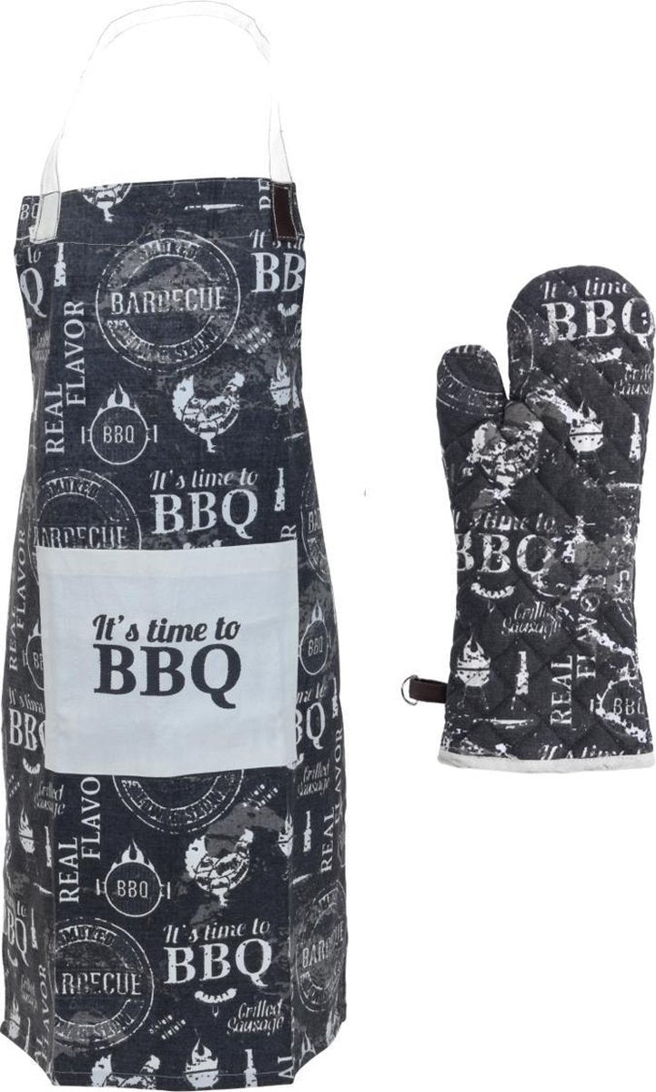 4cookz® BBQ set katoenen schort + handschoen Zwart