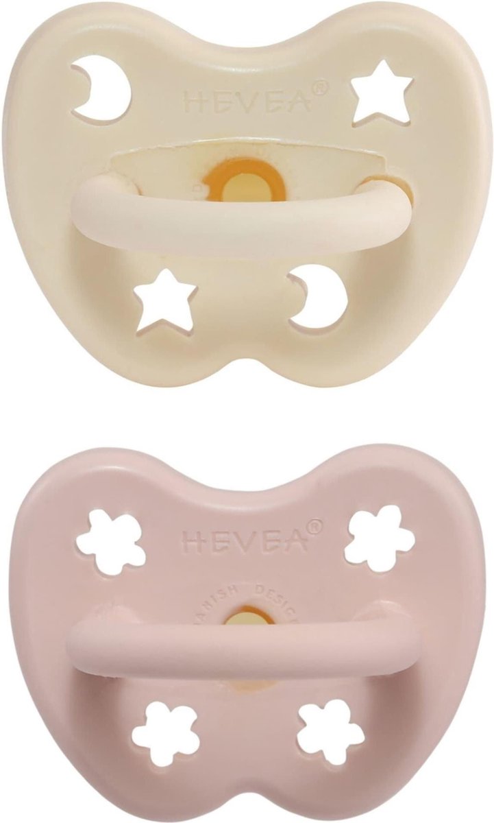 HEVEA speen 2 stuks | rond 0-3 mnd | 100% natuurrubber | Milky white + powder pink