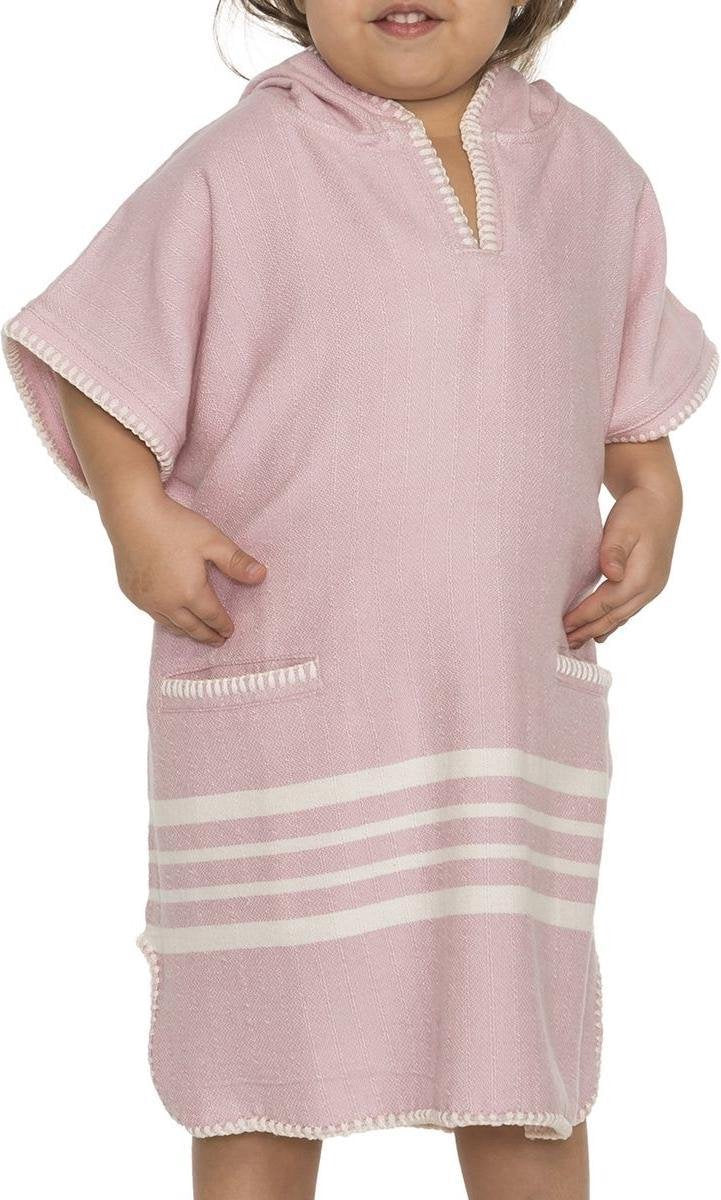 Kinder Strandponcho Hamam Rose Pink - Leeftijd 6-7 Jaar - Jongens/meisjes/unisex Pasvorm - Poncho Handdoek Voor Kinderen Met Capuchon - Zwemponcho - Badcape