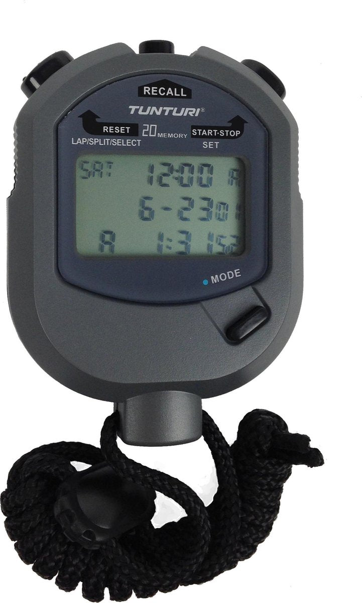 Tunturi Stopwatch - Digitale Stopwatch - Sport stopwatch - met 20 Geheugens voor Tijd