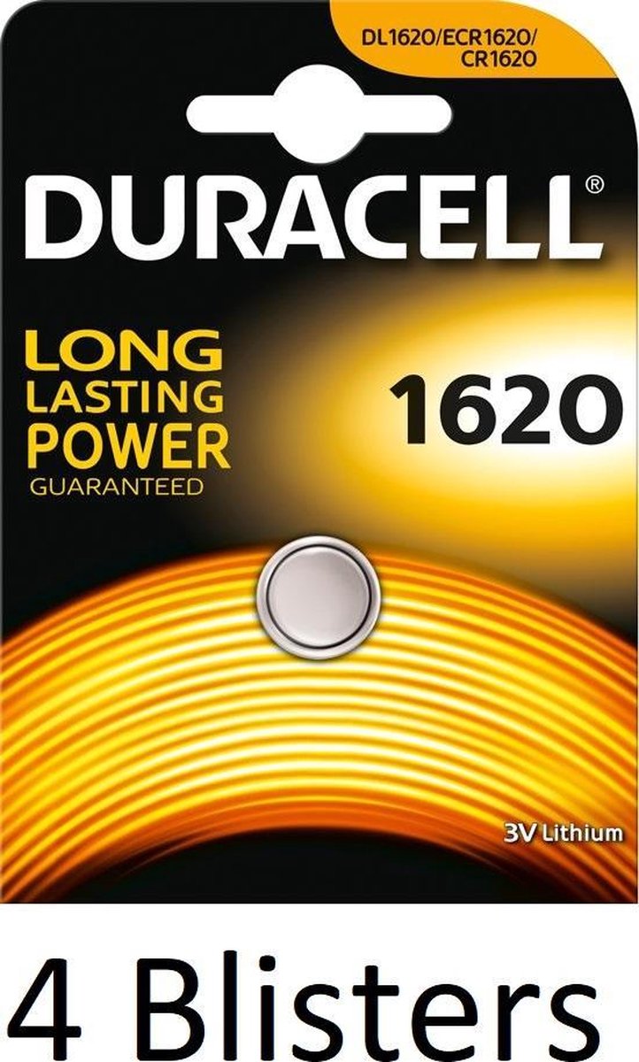 4 Stuks (4 Blisters a 1 st) Duracell CR1620 - Lithium batterij - DL1620