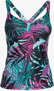 Osaga dames tankinitop met bloemenprint - Blauw - Maat XXL