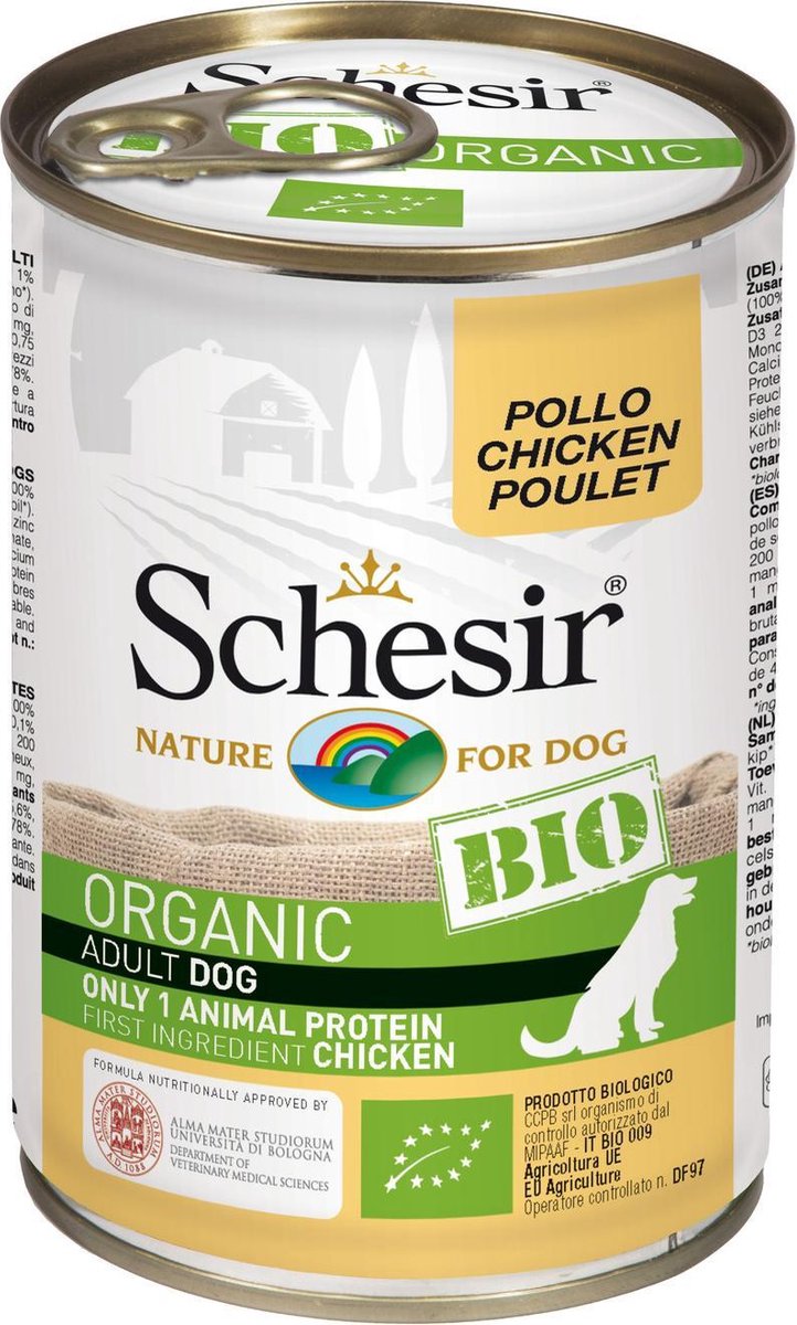 Schesir Hond Bio Blik Paté 400 g - Hondenvoer - Kip