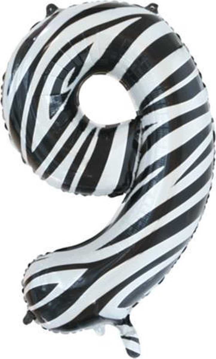 Folie ballon cijfer 9 met zebra print 86 cm
