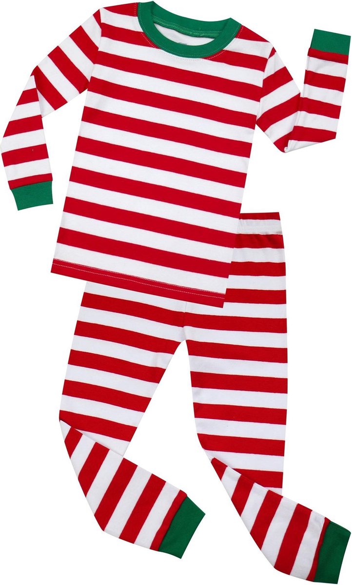 Unisex Jongens Meisjes Kerstmis Gestreepd Pijama Sets Rood En Wit (Maat 128/8 Jaar)