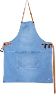 Dutchdeluxes - Denim BBQ Schort met Lederen Banden - Washed Indigo