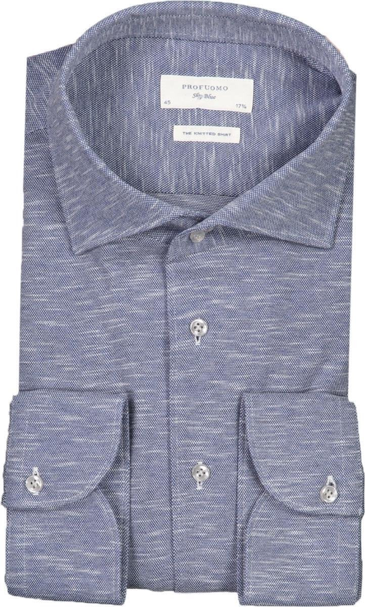 Profuomo   Overhemd Blauw Getailleerd - Maat UK17.5-EU44 - Heren - Lente/Zomer Collectie - Katoen