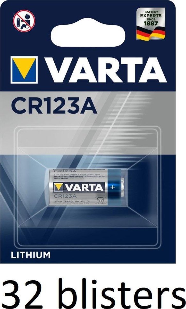 32 stuks (32 blisters a 1 st) Varta CR123A Wegwerpbatterij Lithium