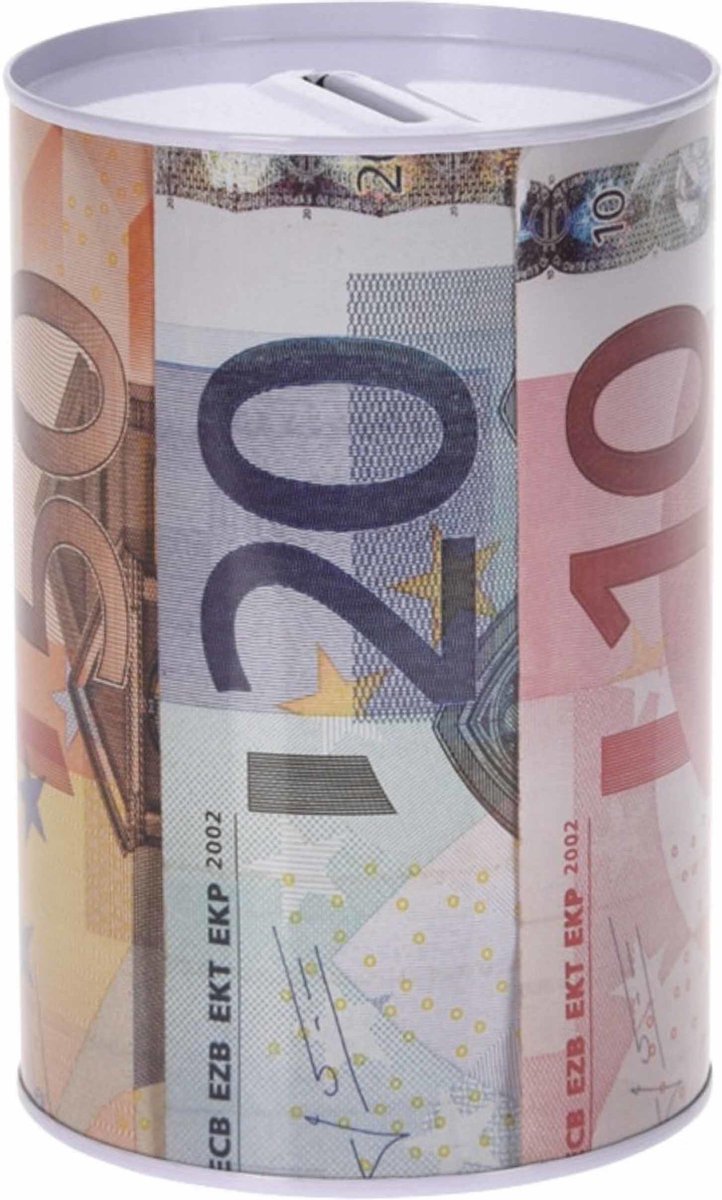 Spaarpot euro biljetten rechtop 10 x 15 cm - Blikken/metalen spaarpotten met euro biljetten