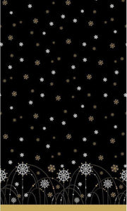 Kerst thema tafellaken/tafelkleed zwart/zilver/goud sneeuwvlokken138 x 220 cm - Kerstdiner tafeldecoratie versieringen