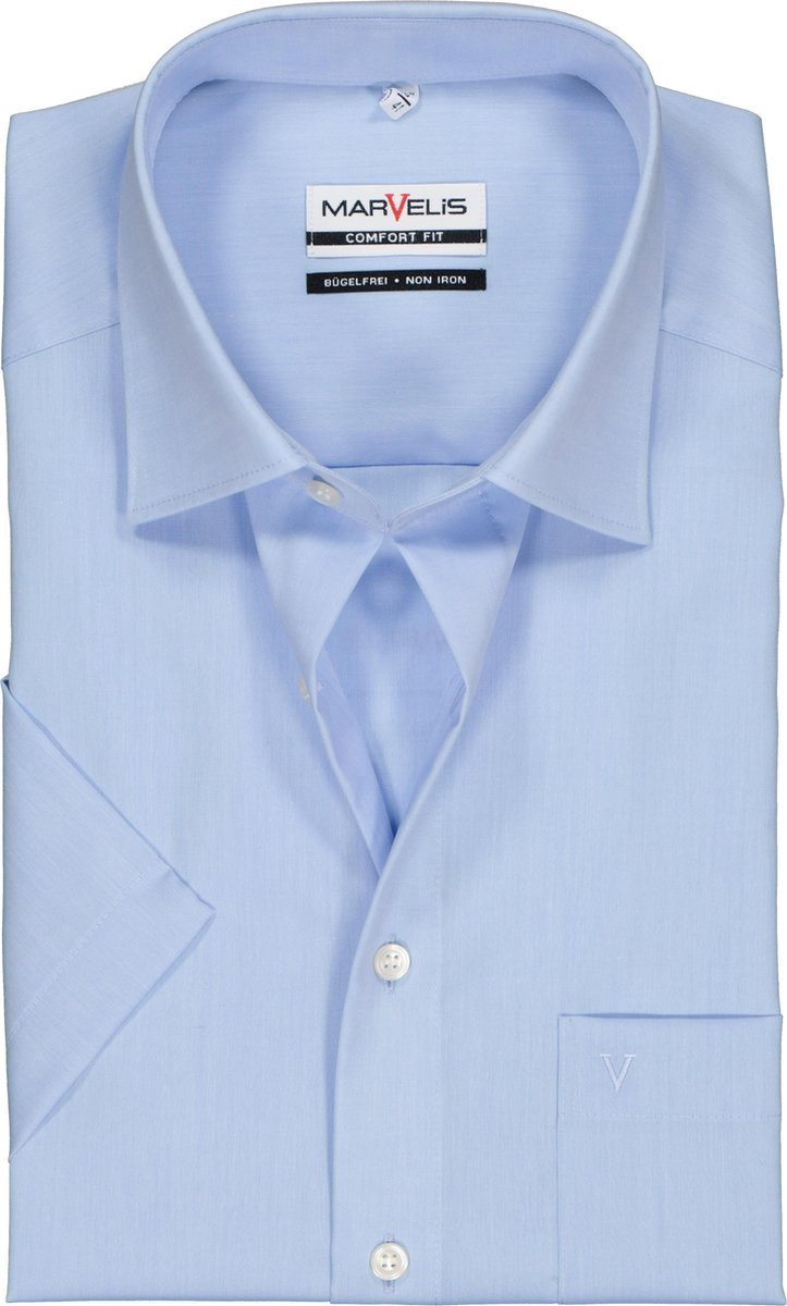 MARVELIS Comfort Fit - overhemd korte mouw - licht blauw - Strijkvrij - Boordmaat: 45