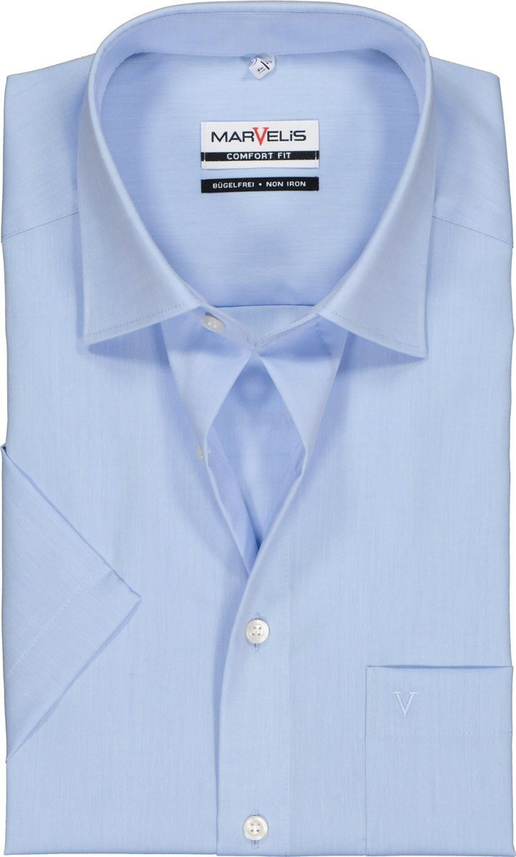 MARVELIS Comfort Fit - overhemd korte mouw - licht blauw - Strijkvrij - Boordmaat: 40
