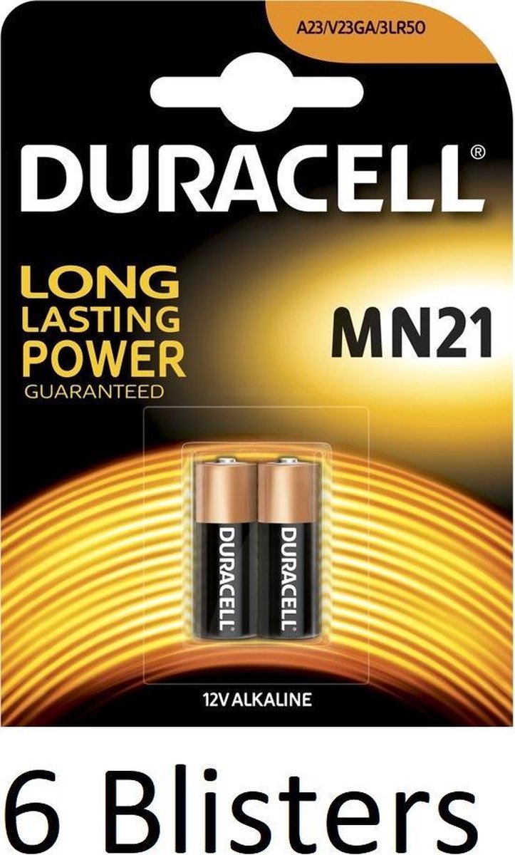 12 Stuks (6 Blisters a 2 st) Duracell MN21 Alkaline Beveiligingsbatterij