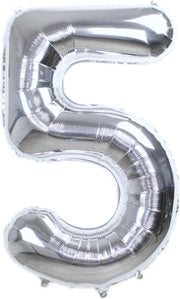 Folie Ballon Cijfer 5 Jaar Zilver 86Cm Verjaardag Folieballon Met Rietje