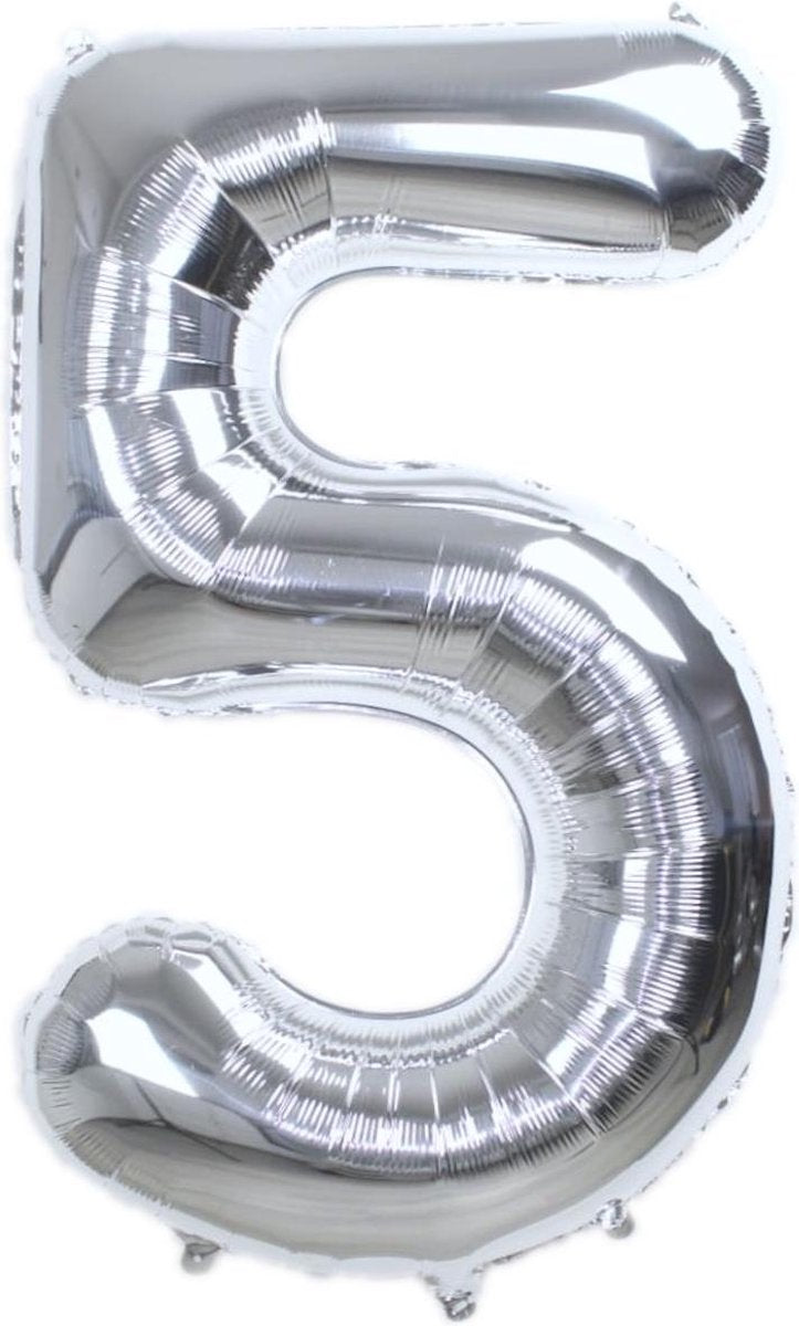 Folie Ballon Cijfer 5 Jaar Zilver 86Cm Verjaardag Folieballon Met Rietje
