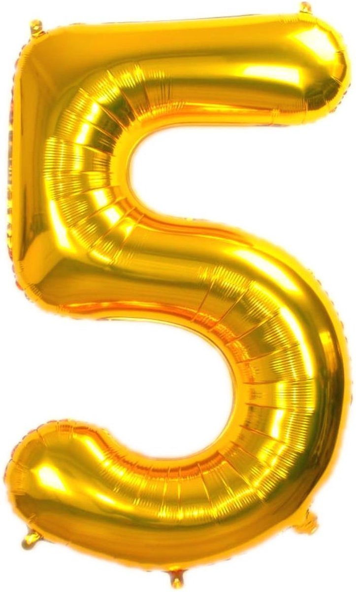 Folie Ballon Cijfer 5 Jaar Goud 70Cm Verjaardag Folieballon Met Rietje