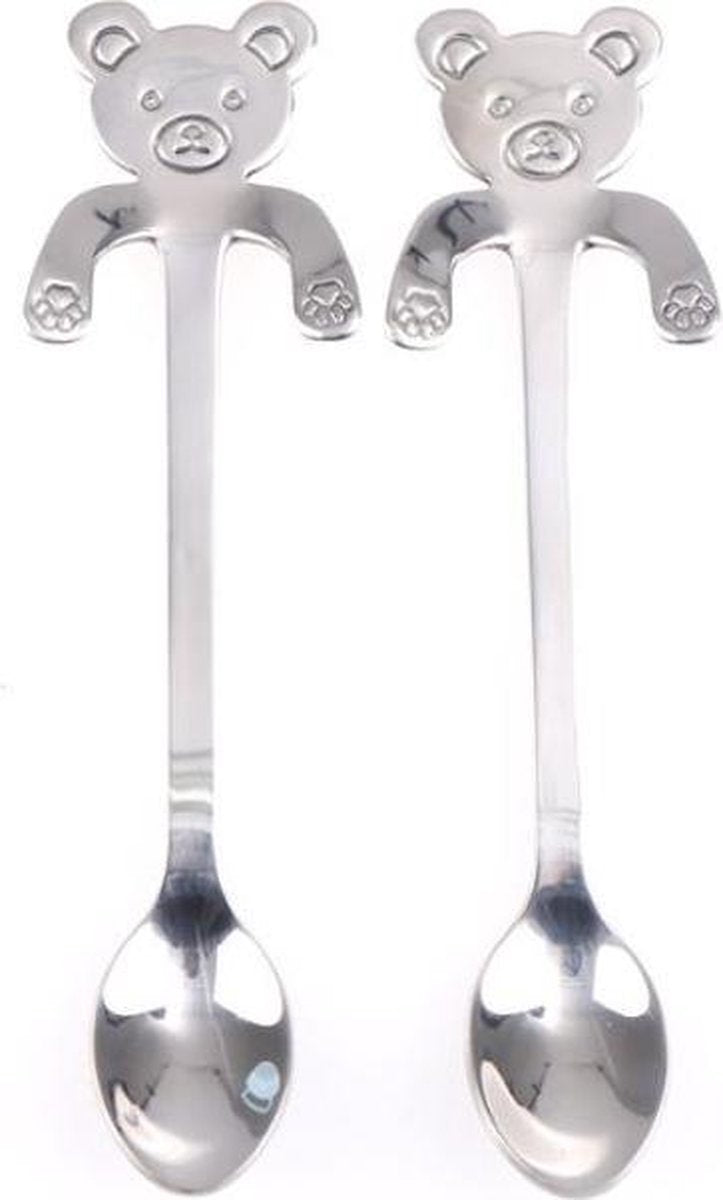 Theelepel Hangende Beer / Panda - RVS theelepels zilver - 4 stuks