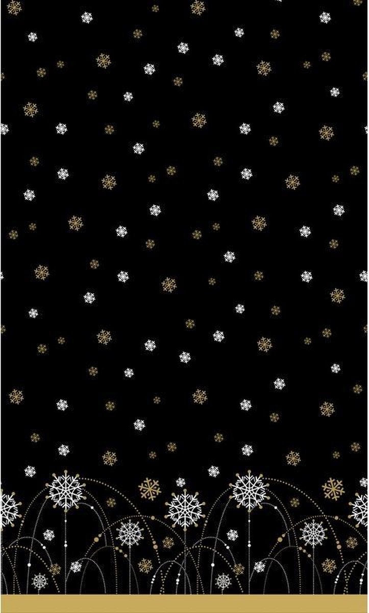 2x stuks kerst thema tafellaken/tafelkleed zwart/zilver/goud sneeuwvlokken138 x 220 cm - Kerstdiner tafeldecoratie versieringen