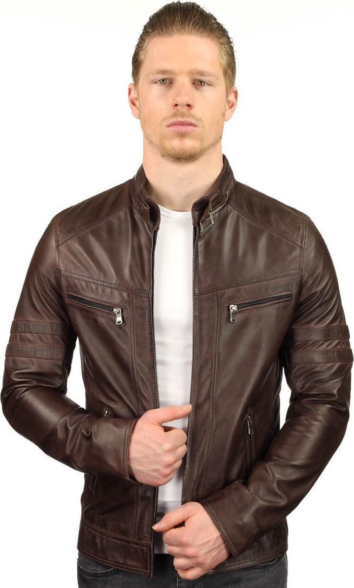Versano Dallas Leren Heren Bikerjack Heren Jack M - Bruin