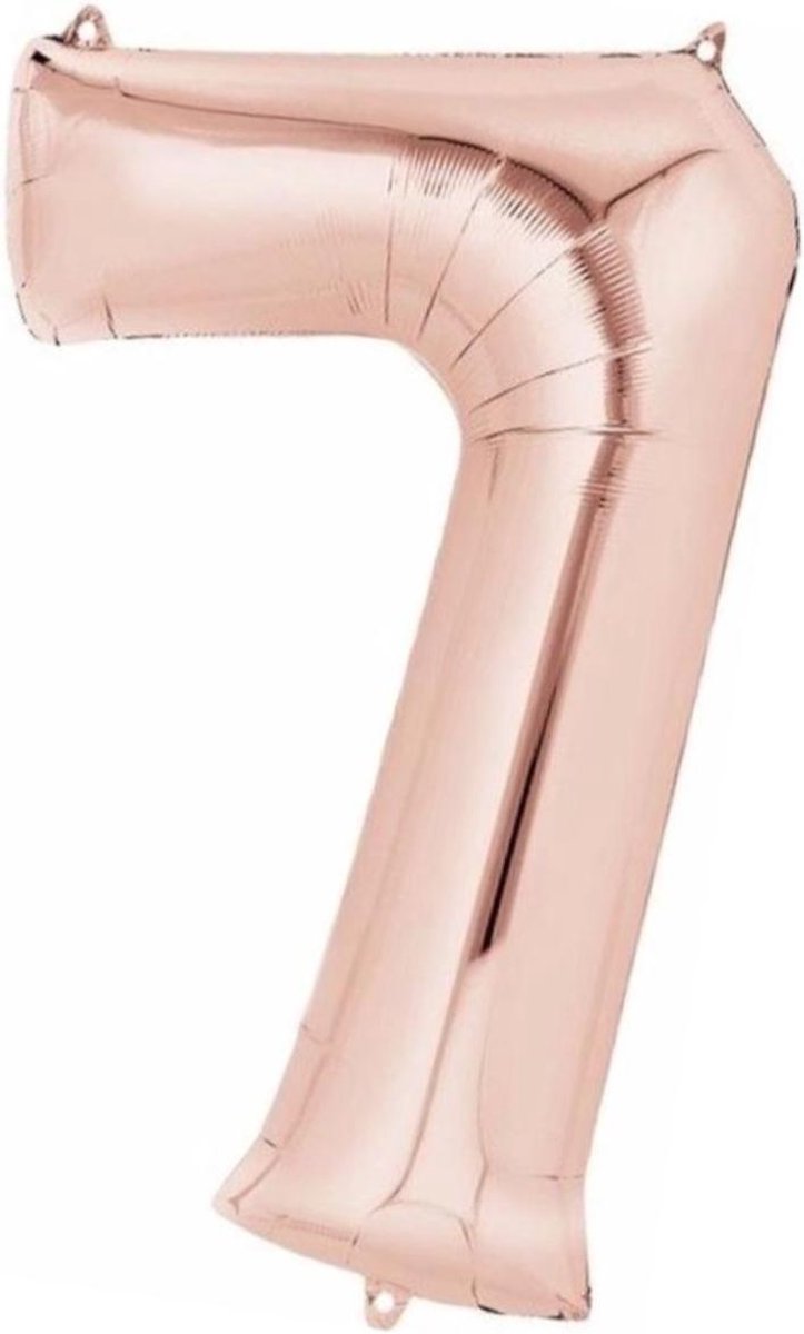 Ballon Cijfer 7 Jaar Roségoud 36Cm Verjaardag Feestversiering Met Rietje