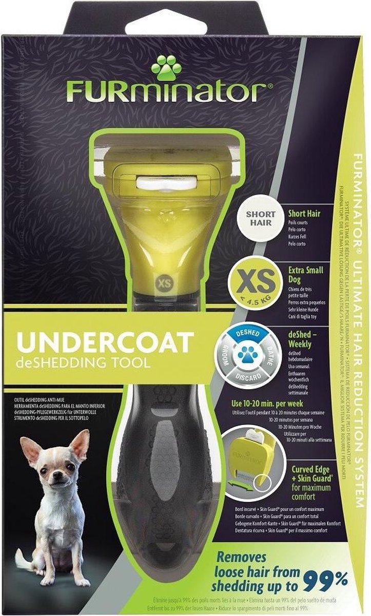 FURMINATOR Grooming Tool - Verwijdert 90% van dood haar - Reiniging in 1 klik - Voor honden van zeer kleine omvang