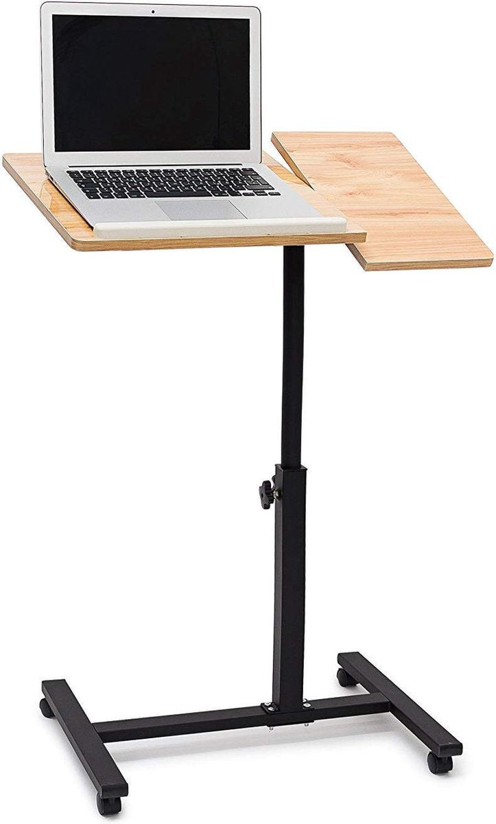HN® Houten ergonomische Laptoptafel Op wielen met muismat | Draaibaar