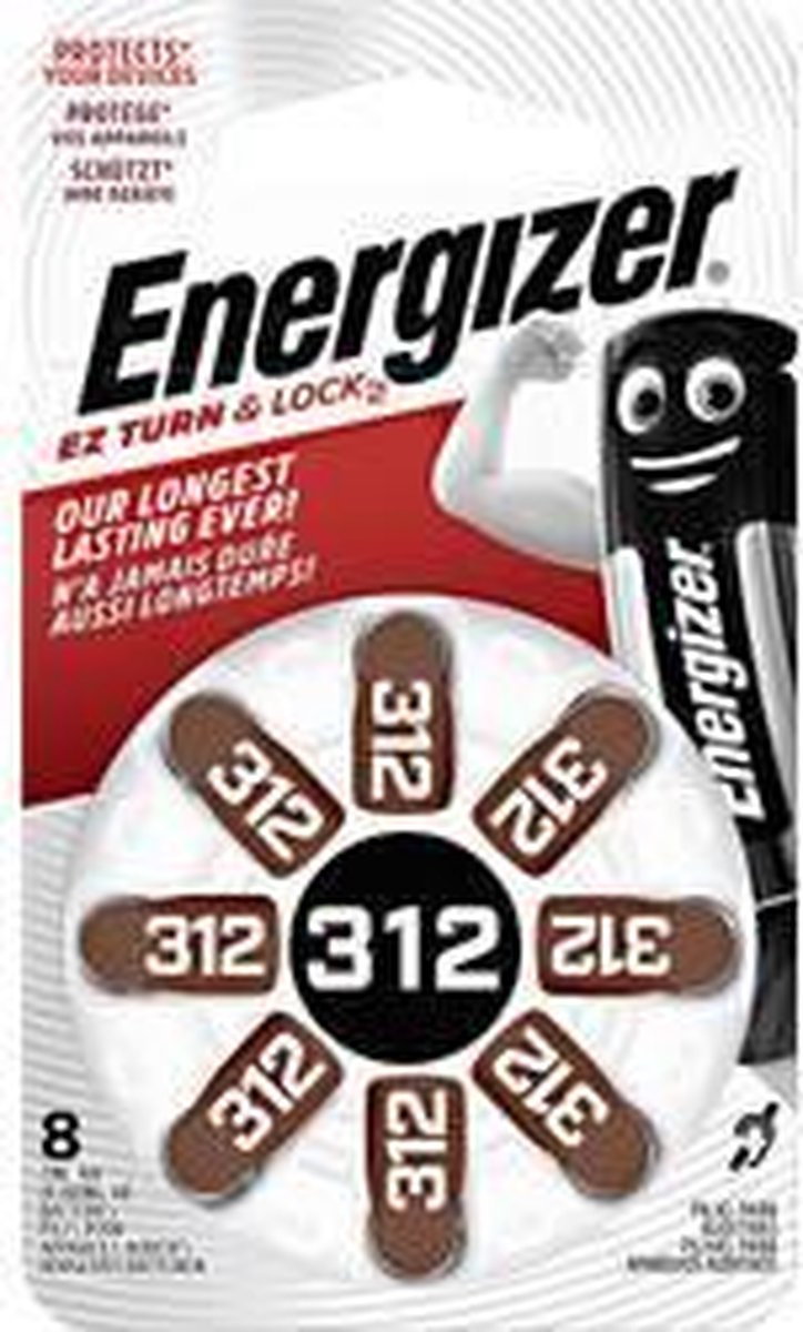 ZA312 Knoopcel Zink-lucht 1.4 V 160 mAh Energizer Hearing Aid PR41 8 stuk(s)