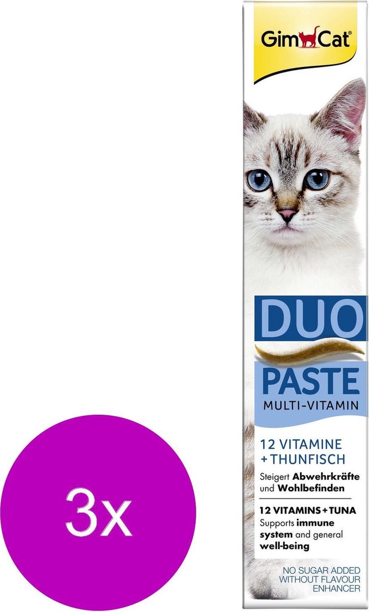 Gimcat Duo-Pasta Met 12 Vitamines - Kattensnack - 3 x Tonijn 50 g Multi-Vitamine