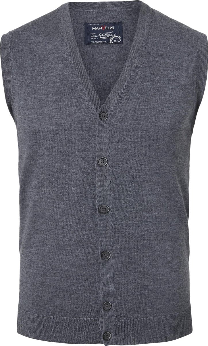 MARVELIS heren vest mouwloos - wol - V-hals - antraciet grijs melange -  Maat: 3XL