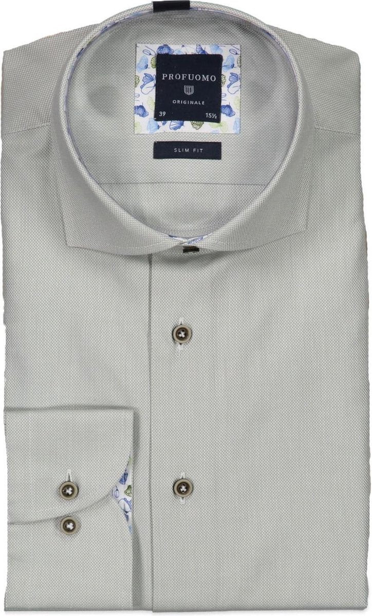 Profuomo   Overhemd Groen Getailleerd - Maat UK16-EU41 - Heren - Lente/Zomer Collectie - Katoen
