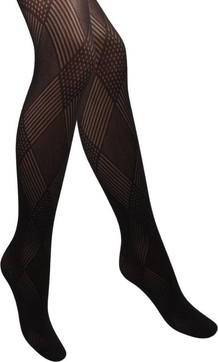 Fantasy panty - Motief - Geruit/Gestreept - Zwart - Maat S (38-40)