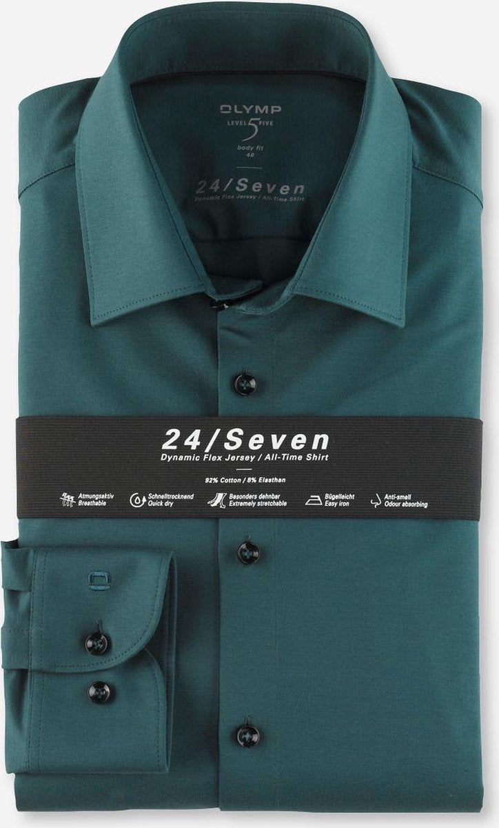 Olymp Heren Overhemd 24/Seven Level 5 Body Fit Groen 40