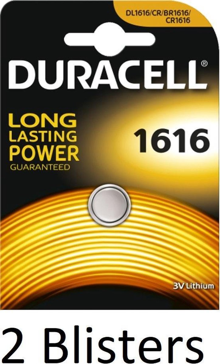 2 Stuks (2 Blisters a 1 st) Duracell Knoopcel Batterij 1616 Lithium