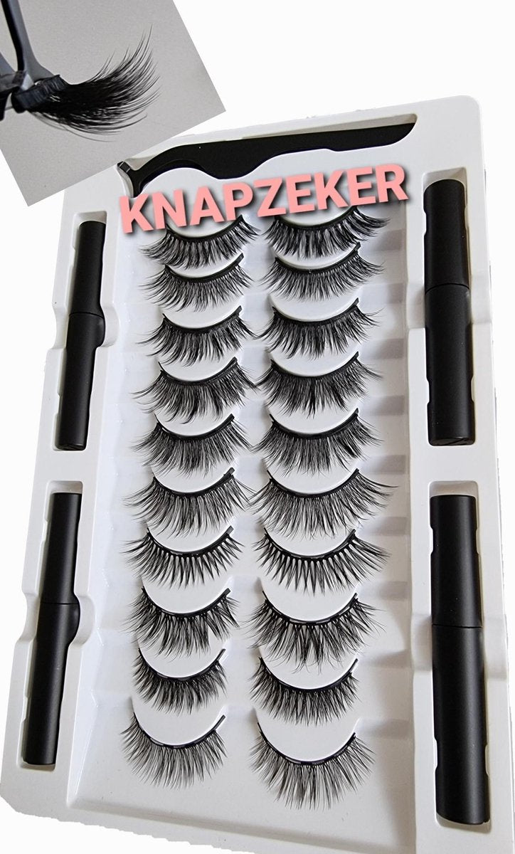 KNAPZEKER S03 Magnetische Wimpers - Nepwimpers - Wimperset Van 10 Wimpers 1 Eyeliner En Pincet - 3D Lashes – Nepwimpers – Fake Magnetic Eyelashes - Wimperextensions