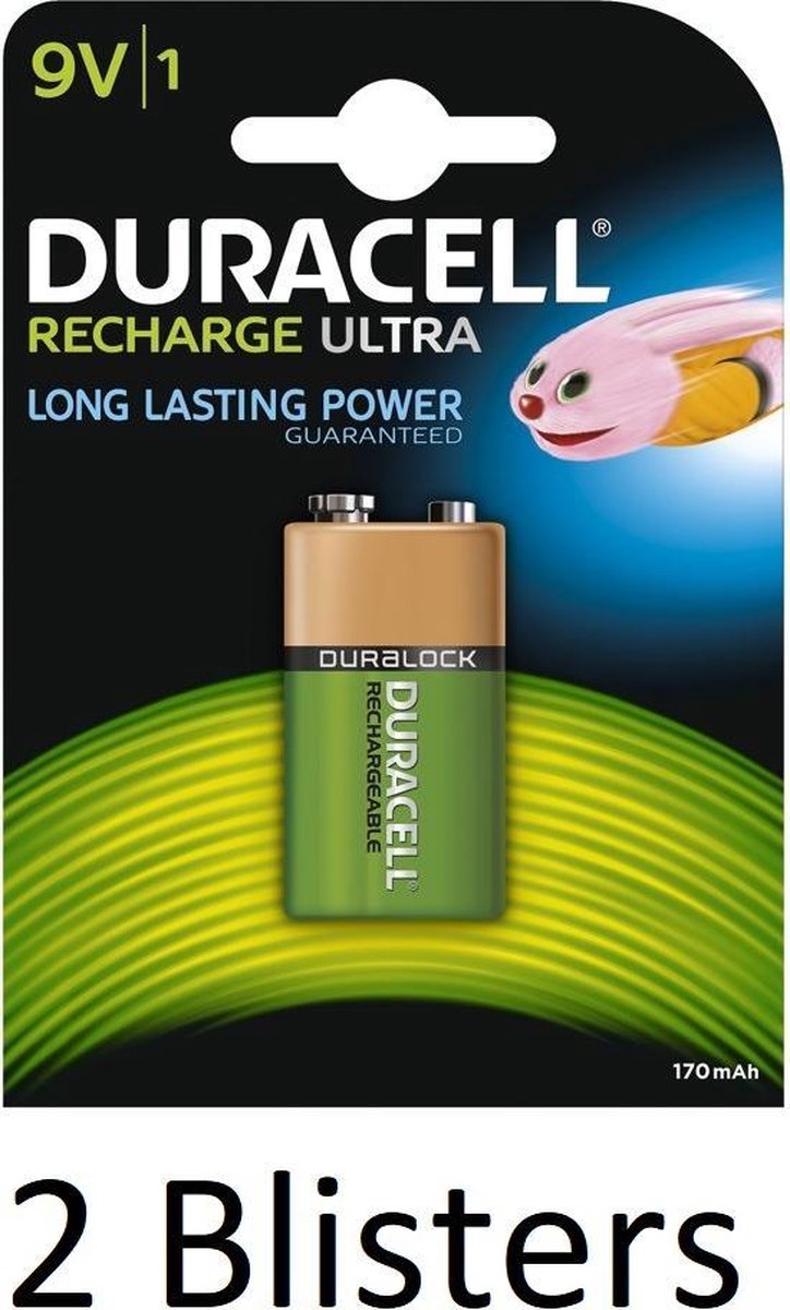 2 Blisters (2 Blisters a 1 st) Duracell 9V Oplaadbare Batterij - 170 mAh