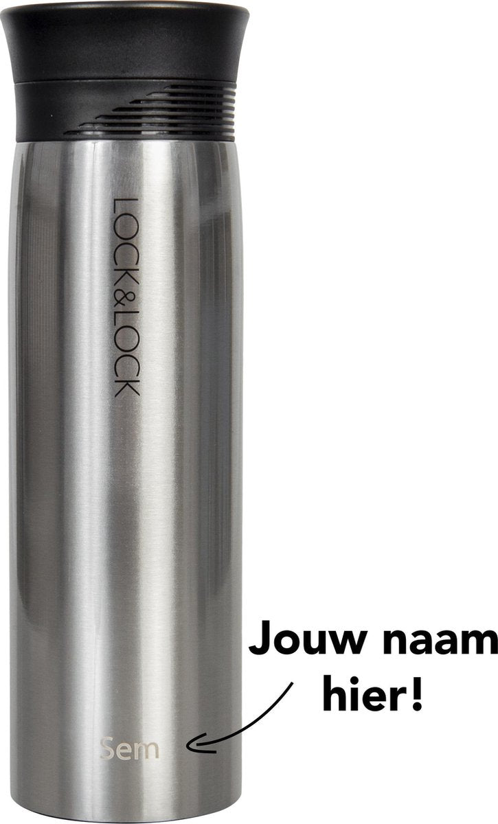 Lock&Lock RVS Thermosfles met naam |Gepersonaliseerd cadeau | Relatiegeschenk | Duurzaam – 400 ml – Zilver