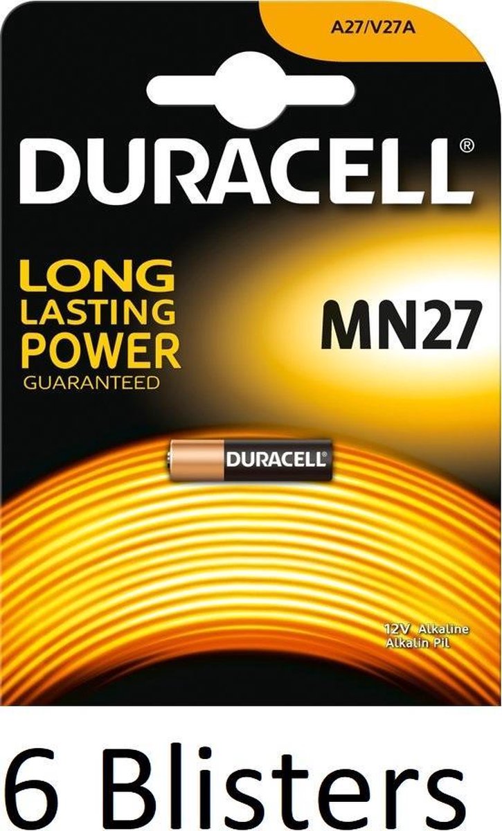 6 Stuks (6 Blisters a 1 st) Duracell MN27 - GP27A - A27 - L828 12V alkaline batterij