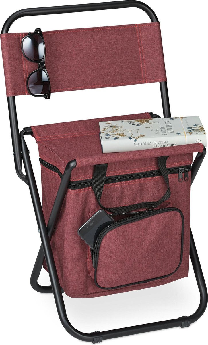 relaxdays campingkruk met leuning - kampeerkruk - viskrukje - opvouwbaar - met tas - rood
