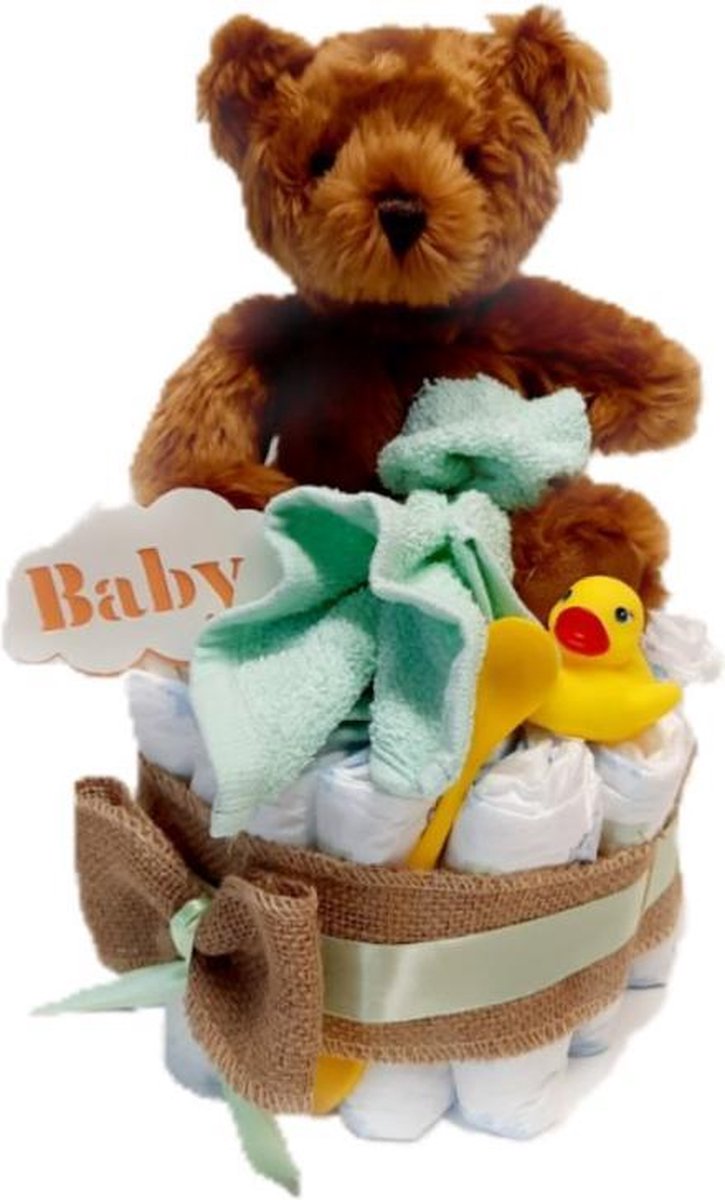 Luiertaart Beertje Met Knuffel Unisex | Kraamcadeau | Kraampakket | Baby Cadeau