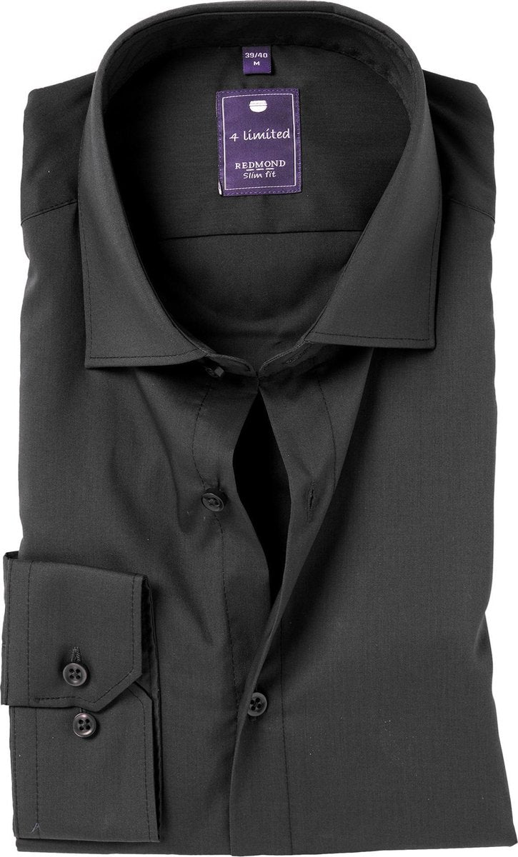 Redmond slim fit overhemd - antraciet grijs - Strijkvriendelijk - Boordmaat: 43/44