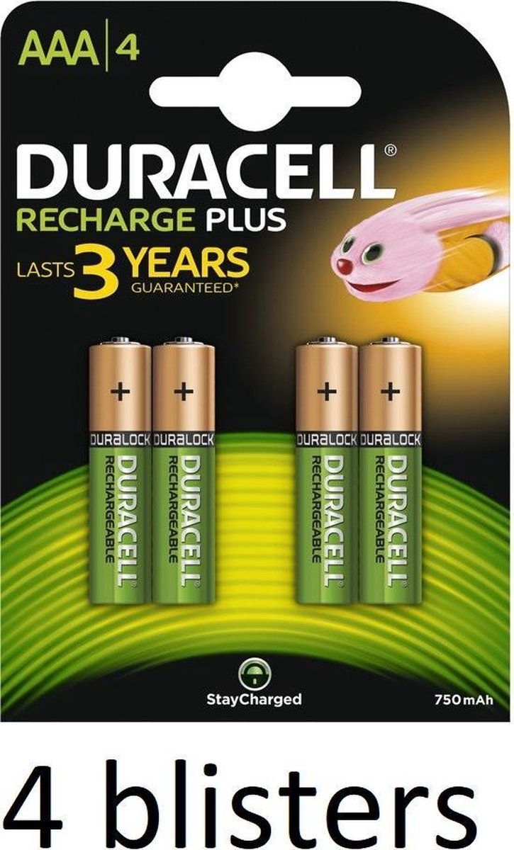 Duracell AAA Oplaadbare Batterijen - 750 mAh - 16 stuks