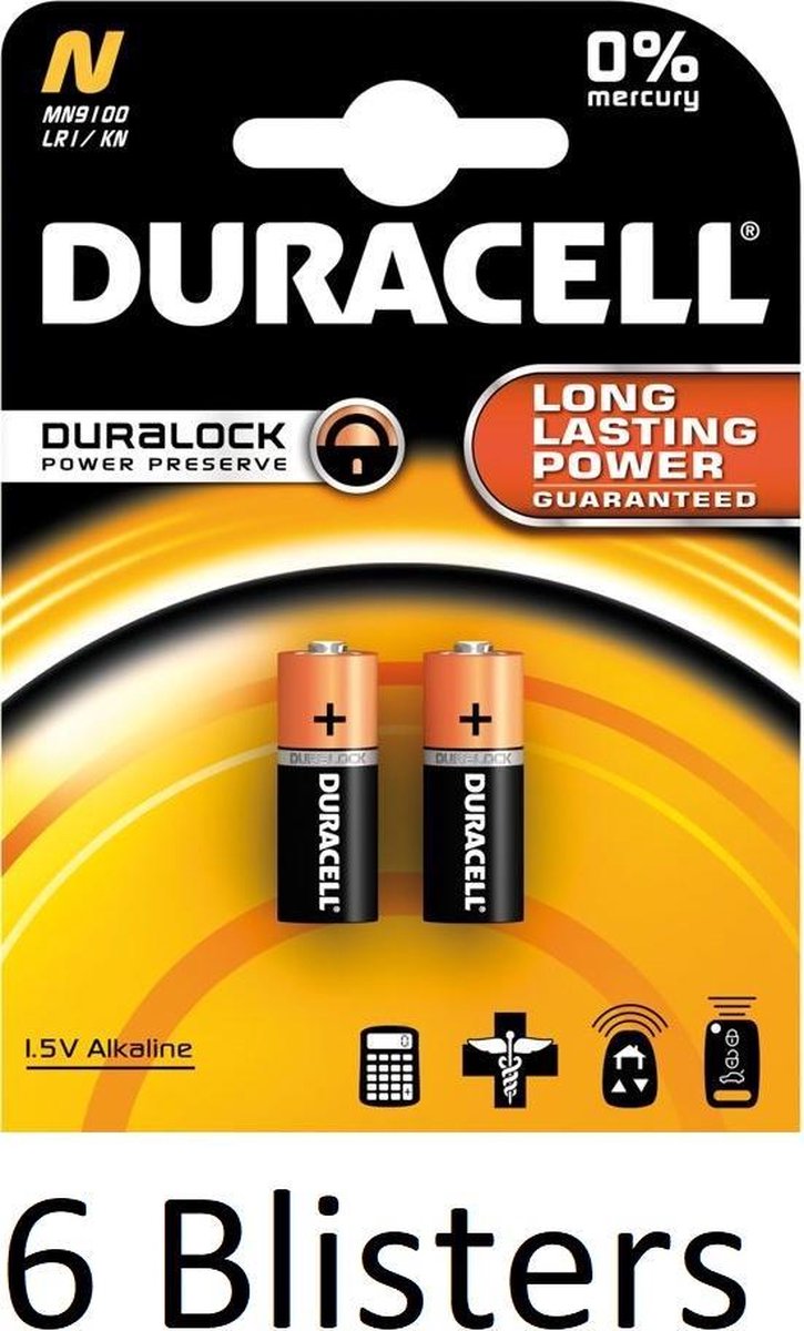 12 Stuks (6 Blisters a 2 st) Duracell Batterij N/Mn9100 1.5V