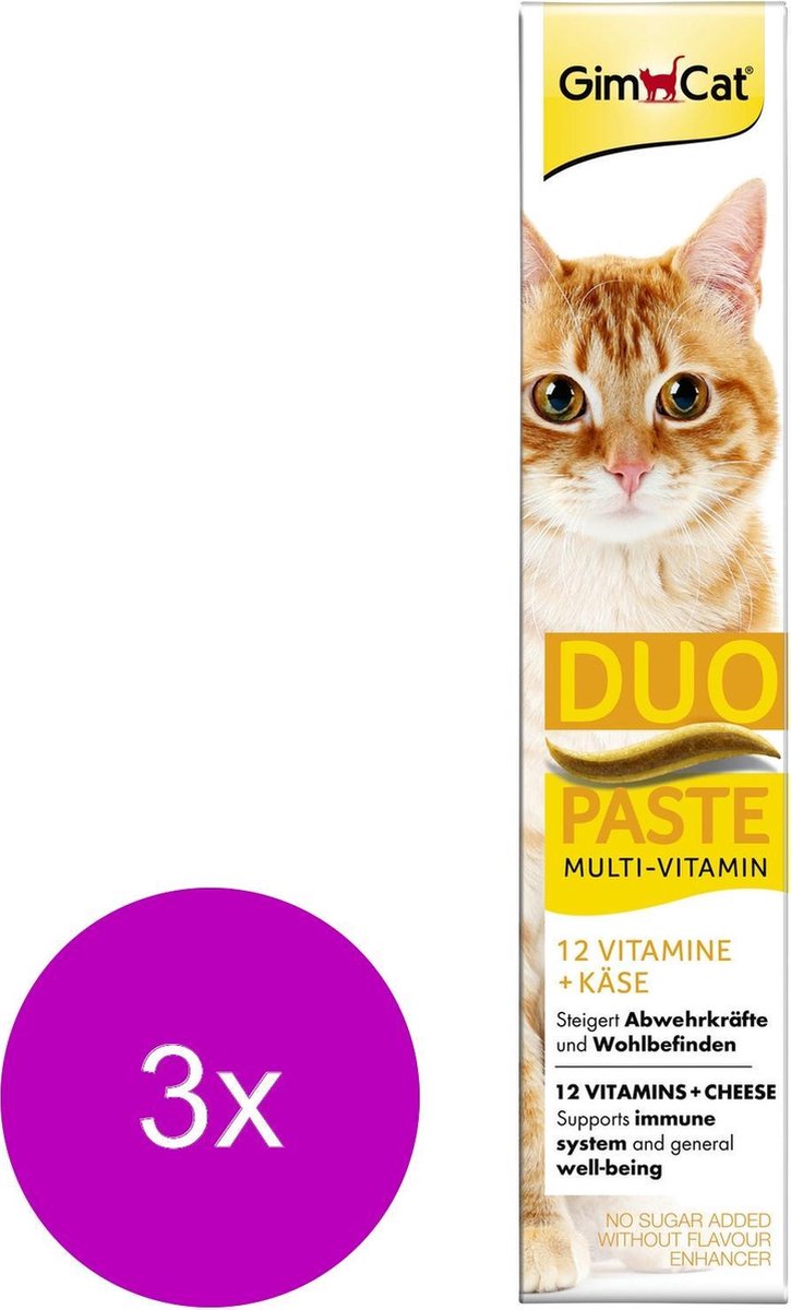 Gimcat Duo-Pasta Kaas Met 12 Vitamines - Kattensnack - 3 x Kaas 50 g Multi-Vitamine