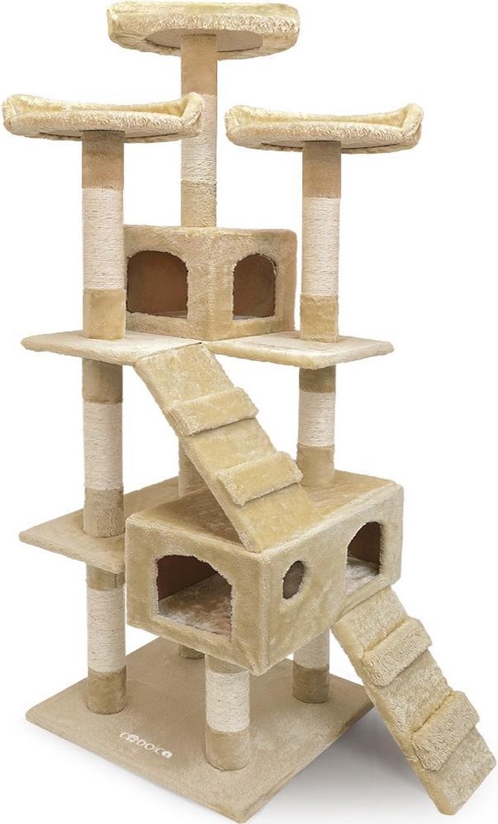 CatLovers Kattenboom XL 175 cm | Kattenhuis - Krabpaal - Krabpalen voor Katten | 5 niveaus | Beige